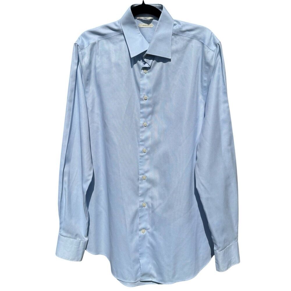 Suitsupply Slim Fit Dress Shirt Traveler 16.5 42 Blue Egyptian Cotton Luxury